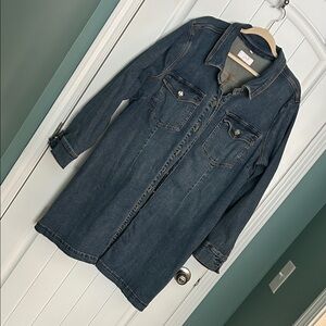 Denim Long Sleeve Shirt Dress - Blue